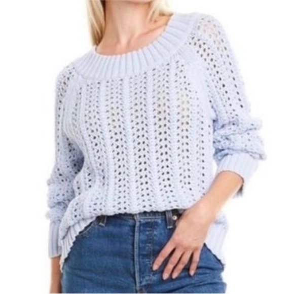 J. Crew Sweaters - J. Crew Pointelle Stitch Wide Neck Beach Sweater in Light Blue Size Large